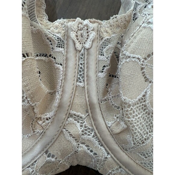 Chantelle Lace Underwire Bra 36DDD Nude Floral Sheer Unlined Made In France - Picture 1 of 9